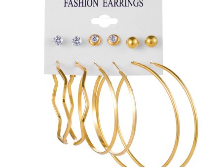 Cubic Zirconia & 18K Gold-Plated Wave Hoop Earring Set For Discount