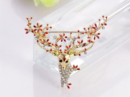 Cubic Zirconia & Enamel 18K Gold-Plated Reindeer Brooch Online Sale