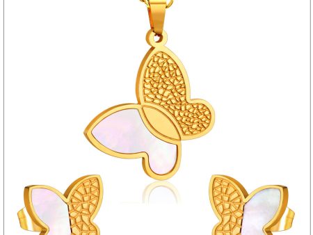 White Shell & 18K Gold-Plated Butterfly Stud Earrings & Pendant Necklace Online