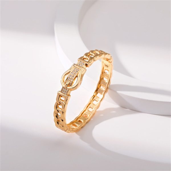 Cubic Zirconia & 18K Gold-Plated Belt Buckle Bangle on Sale