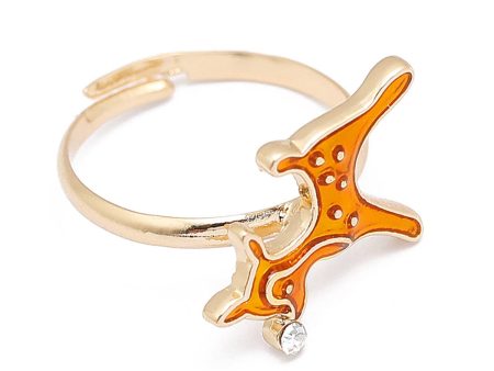 Orange Enamel & Cubic Zirconia 18K Gold-Plated Reindeer Adjustable Ring Online Sale