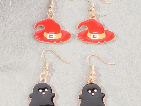 Orange Enamel & 18K Gold-Plated Witch Hat Ghost Drop Earrings Set Cheap