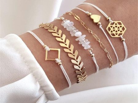 White Resin & 18K Gold-Plated Geometric Charm Bracelet Set For Cheap