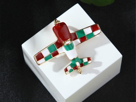 Wine Red & Green Enamel 18K Gold-Plated Airplane Brooch Sale