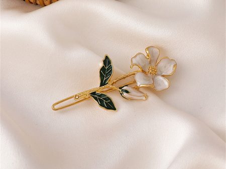 Green Enamel & 18K Gold-Plated Flower Hair Clip Supply