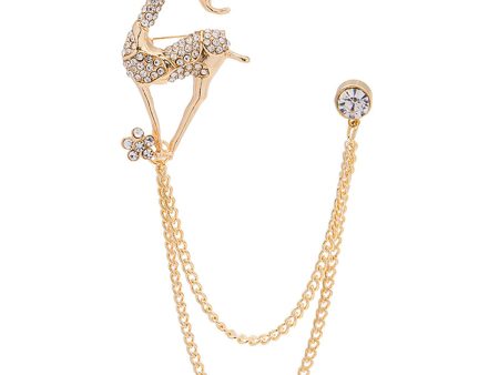 Cubic Zirconia & 18K Gold-Plated Reindeer Chain Brooch For Cheap