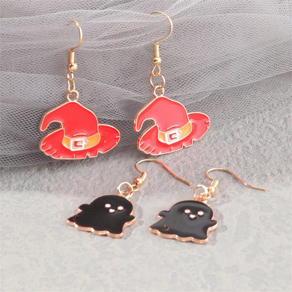 Orange Enamel & 18K Gold-Plated Witch Hat Ghost Drop Earrings Set Cheap