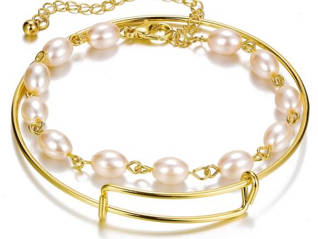 Pearl & 18K Gold-Plated Adjustable Bangle Set Supply