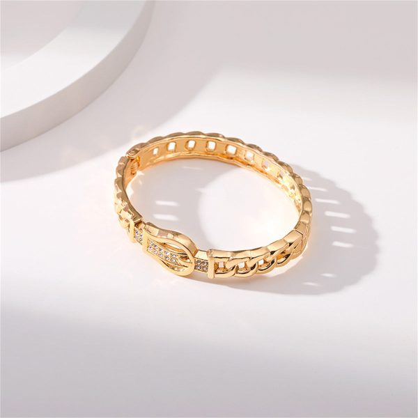 Cubic Zirconia & 18K Gold-Plated Belt Buckle Bangle on Sale