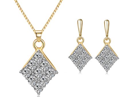 Cubic Zirconia & Two-Tone Rhombus Earring & Pendant Necklace Hot on Sale