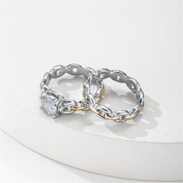 Crystal & Two-Tone Chain Ring Set Hot on Sale