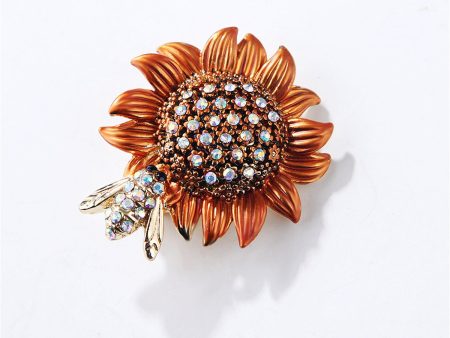 Cubic Zirconia & 18K Gold-Plated Sunflower Bee Brooch For Discount