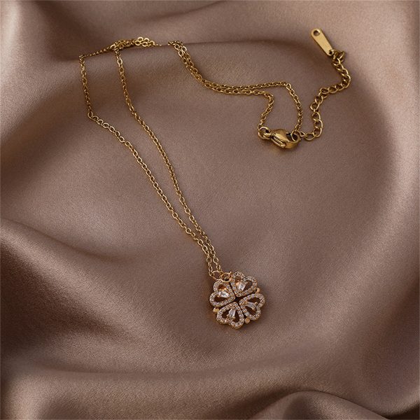 Cubic Zirconia & 18K Gold-Plated Heart Clover Pendant Necklace Hot on Sale