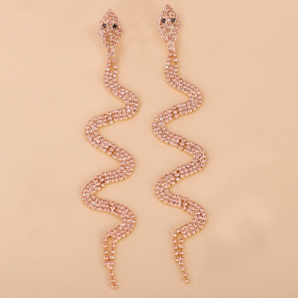 Pink Cubic Zirconia & 18K Gold-Plated Snake Drop Earrings Hot on Sale