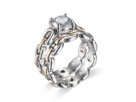 Crystal & Two-Tone Chain Ring Set Hot on Sale