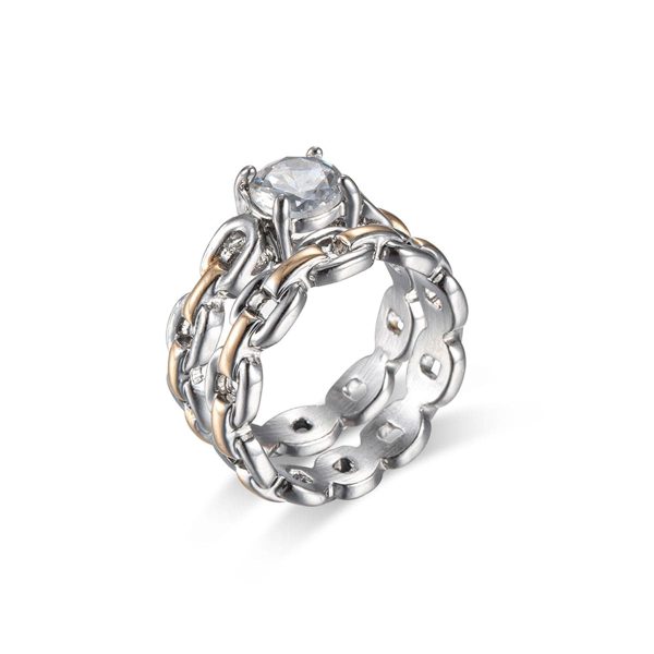 Crystal & Two-Tone Chain Ring Set Hot on Sale