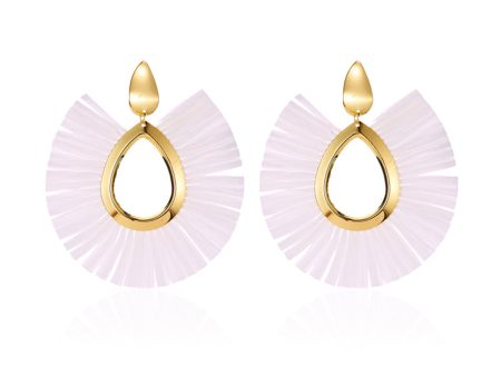 White Raffia & 18K Gold-Plated Fan Drop Earrings For Discount