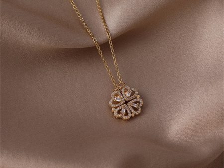 Cubic Zirconia & 18K Gold-Plated Heart Clover Pendant Necklace Hot on Sale