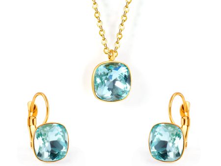 Lake Blue Crystal & 18K Gold-Plated Square Huggie Earring Set Sale