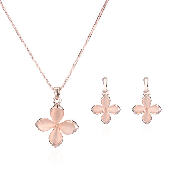 Cats Eye & 18K Rose Gold-Plated Flower Drop Earrings & Pendant Necklace Online Hot Sale