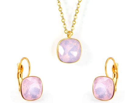 Light Pink Crystal & 18K Gold-Plated Square Huggie Earring Set Online now