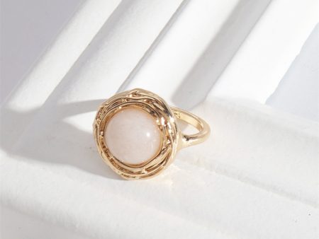 White Quartz & 18K Gold-Plated Round Coil Ring For Sale