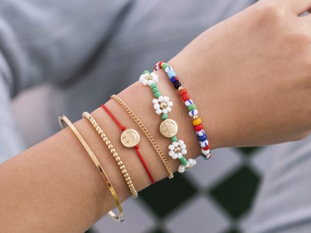 Green Howlite & Acrylic 18K Gold-Plated Floral Smiley Face Beaded Bracelet Set For Sale