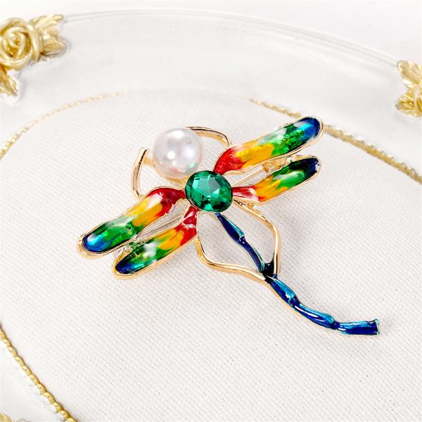 Crystal & Pearl Enamel 18K Gold-Plated Dragonfly Brooch Supply