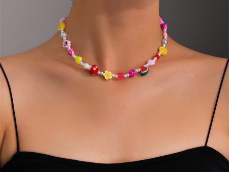 Crystal & Pearl Multicolor Polymer Clay Flower Fruit Station Necklace Online now