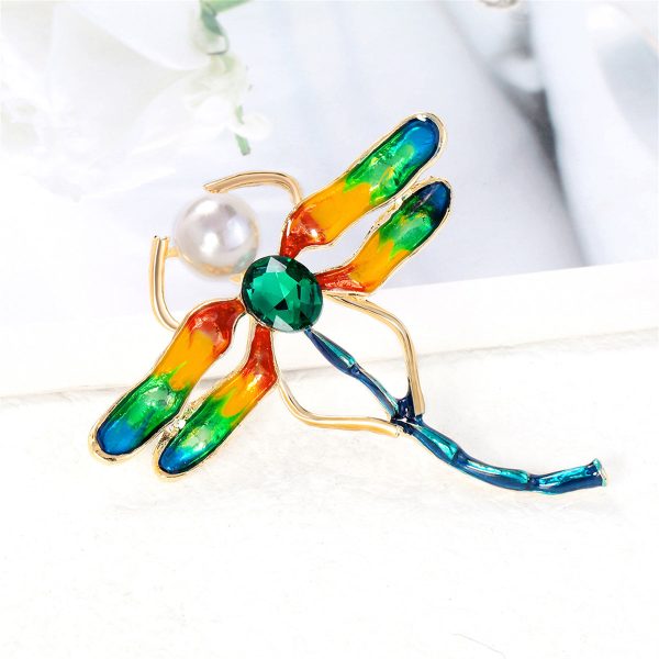 Crystal & Pearl Enamel 18K Gold-Plated Dragonfly Brooch Supply