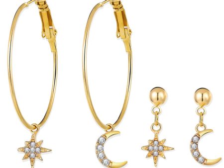 Cubic Zirconia & 18K Gold-Plated Moon & Star Drop Earrings Set on Sale