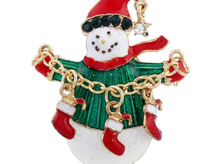 Cubic Zirconia & Enamel 18K Gold-Plated Snowman Stocking Brooch Online