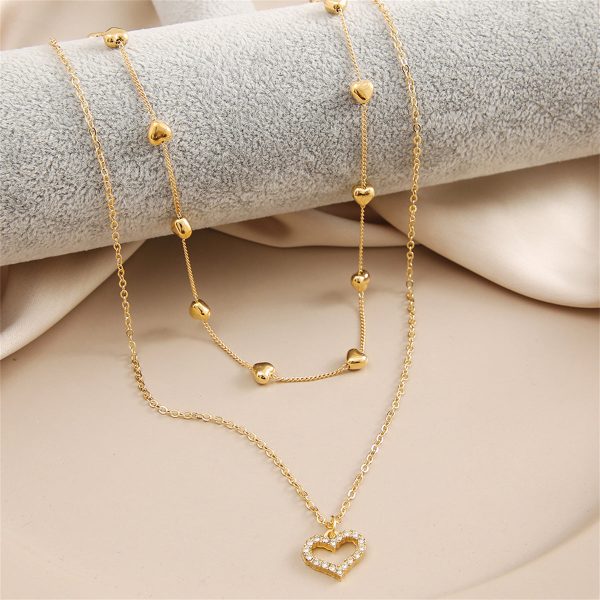 Cubic Zirconia & 18K Gold-Plated Heart Pendant Layered Necklace Supply