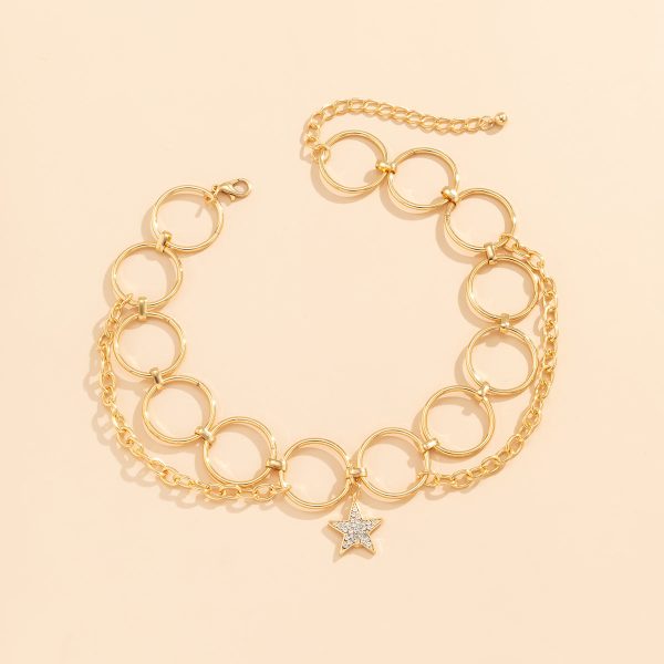 Cubic Zirconia & 18K Gold-Plated Hoop Chain & Star Choker For Sale