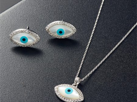 Cubic Zirconia & Silver-Plated Evil Eye Stud Earrings & Pendant Necklace Discount