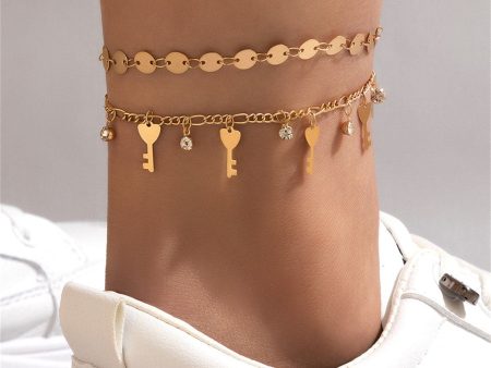 Cubic Zirconia & 18K Gold-Plated Heart Key Station Anklet Set Sale