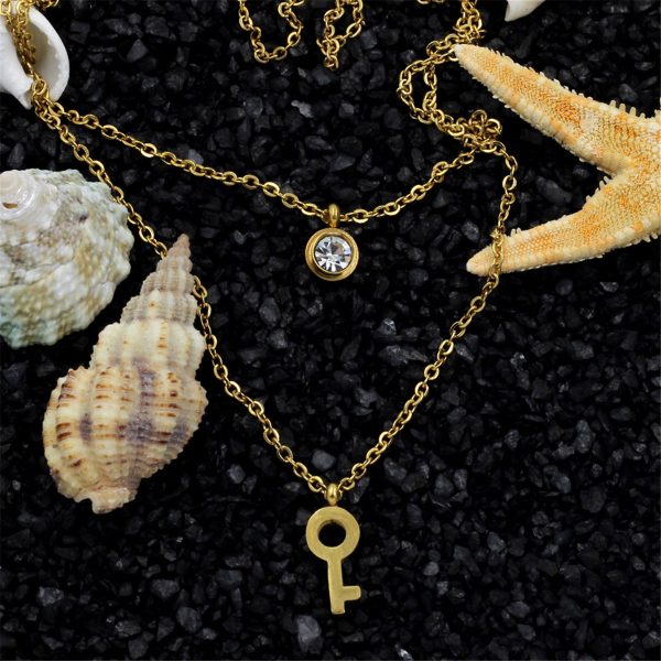 Cubic Zirconia & 18K Gold-Plated Key Layered Pendant Necklace Online Hot Sale