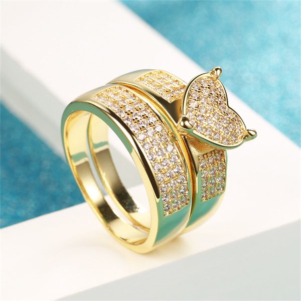 Cubic Zirconia & 18K Gold-Plated Heart Band Ring Set Discount