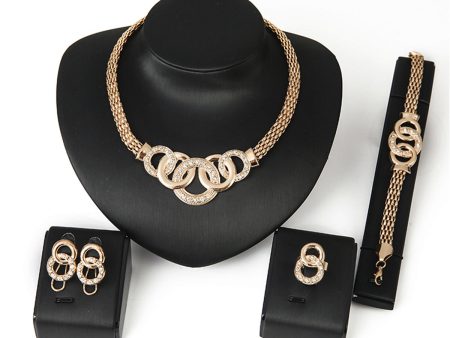 Cubic Zirconia & 18K Gold-Plated Interlocked Circle Statement Necklace Set For Cheap