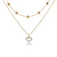 Cubic Zirconia & 18K Gold-Plated Heart Pendant Layered Necklace Supply