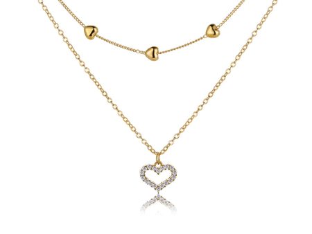 Cubic Zirconia & 18K Gold-Plated Heart Pendant Layered Necklace Supply