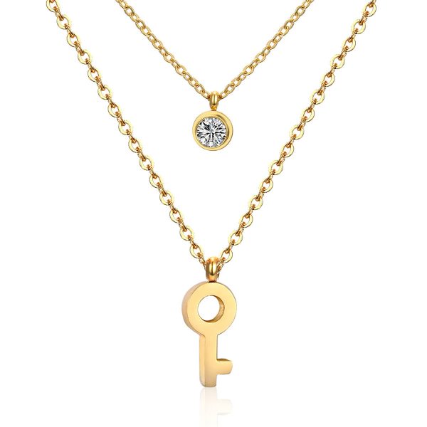 Cubic Zirconia & 18K Gold-Plated Key Layered Pendant Necklace Online Hot Sale