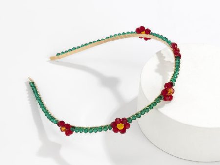 Green & Red Acrylic 18K Gold-Plated Floral Station Headband For Sale