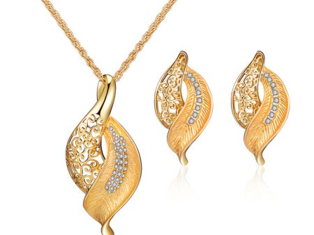 Cubic Zirconia & 18K Gold-Plated Leaf Drop Earrings & Pendant Necklace For Sale