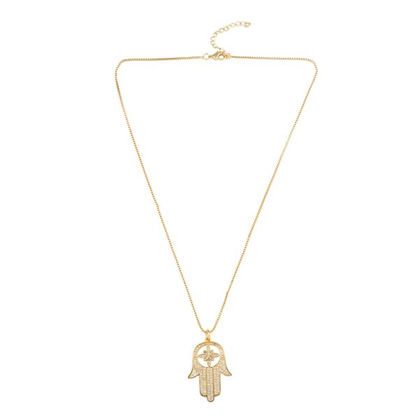 Cubic Zirconia & 18K Gold-Plated Hamsa Pendant Necklace For Discount