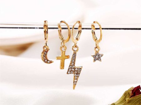 Cubic Zirconia & 18K Gold-Plated Lightning & Cross Drop Earrings Set Online Sale