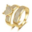 Cubic Zirconia & 18K Gold-Plated Heart Band Ring Set Discount