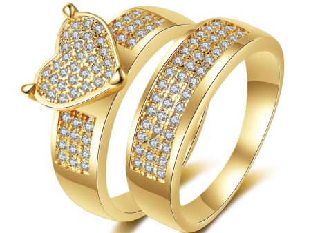 Cubic Zirconia & 18K Gold-Plated Heart Band Ring Set Discount