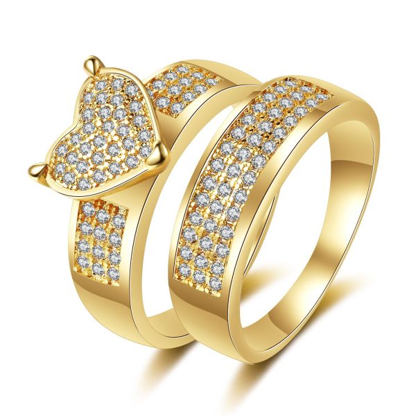 Cubic Zirconia & 18K Gold-Plated Heart Band Ring Set Discount