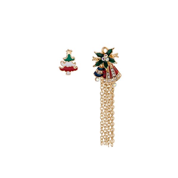 Green Enamel & Cubic Zirconia 18K Gold-Plated Christmas Tree Bell Tassel Brooch Set For Discount